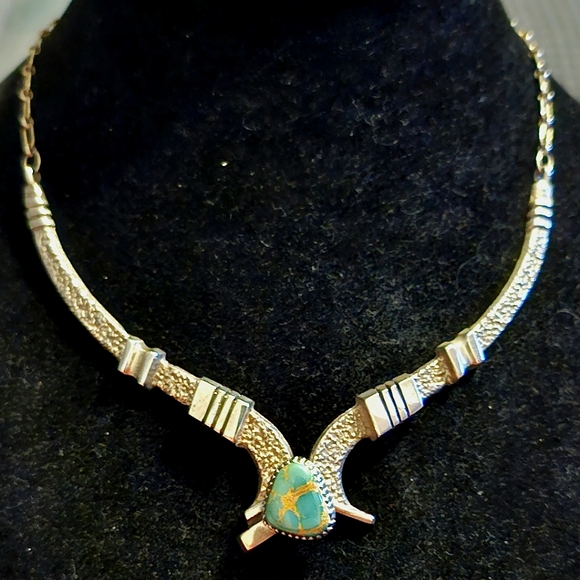 Nusie Henry Jewelry - Vintage George & Nusie Henry Navajo Sterling Turquoise Necklace (SIGNED)